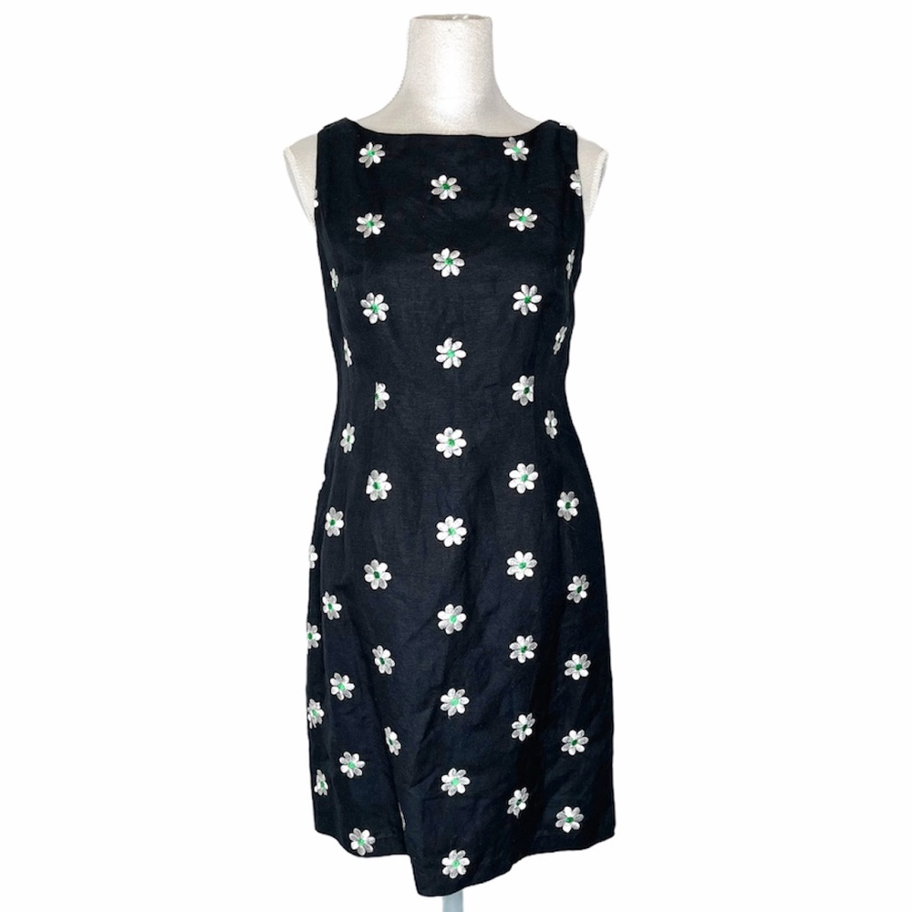 Vintage R&K Daisy Floral 90s Linen Sheath Dress 4P